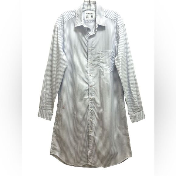 WEAR CISCO Midi Shirt Dress Button Down White Blue Stripe Size M / L - Picture 3 of 13
